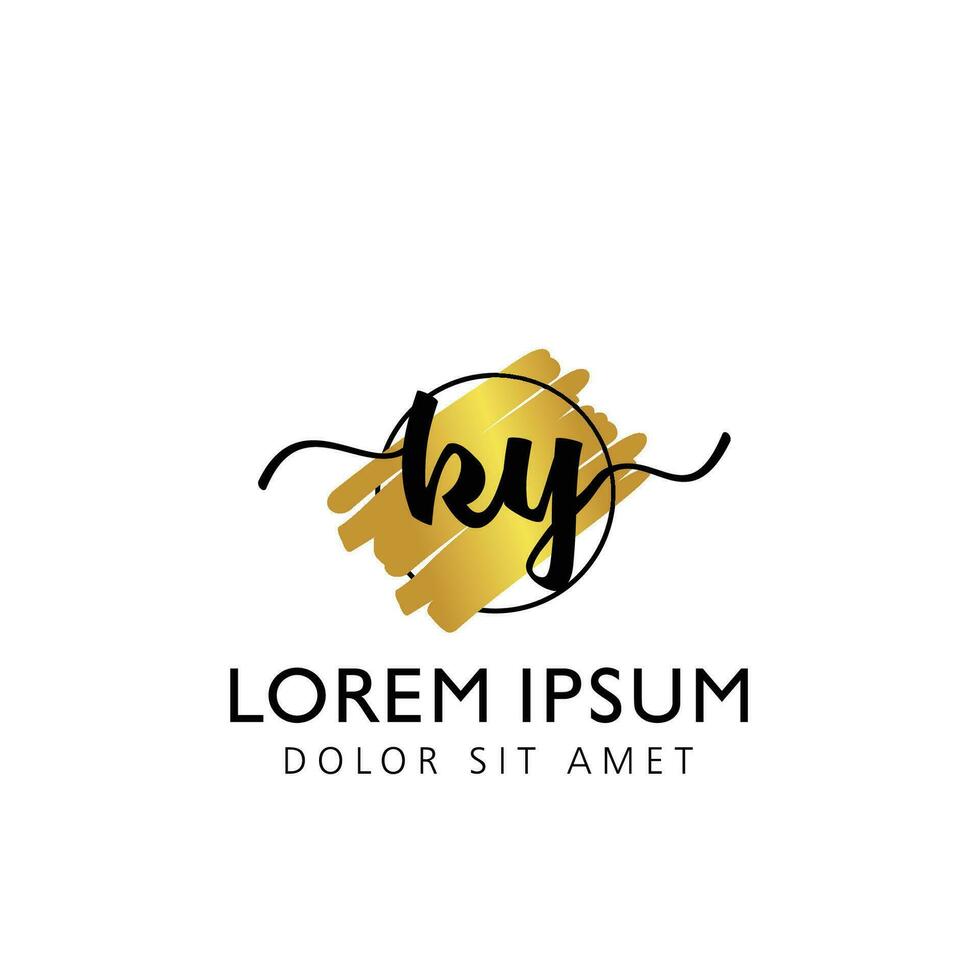 KY Initial Handwriting gold Brush Template Design vector