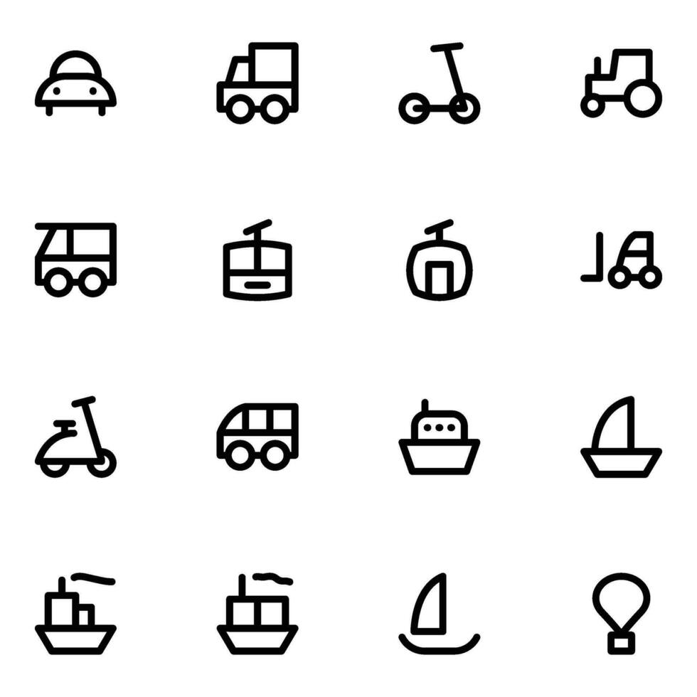 Collection of Transport and Automobiles Linear Icons vector