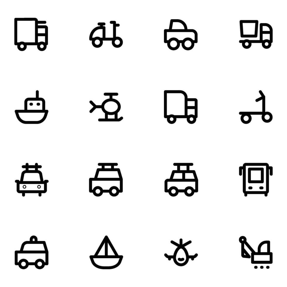 Set of Transport Rides Bold Line Icons vector