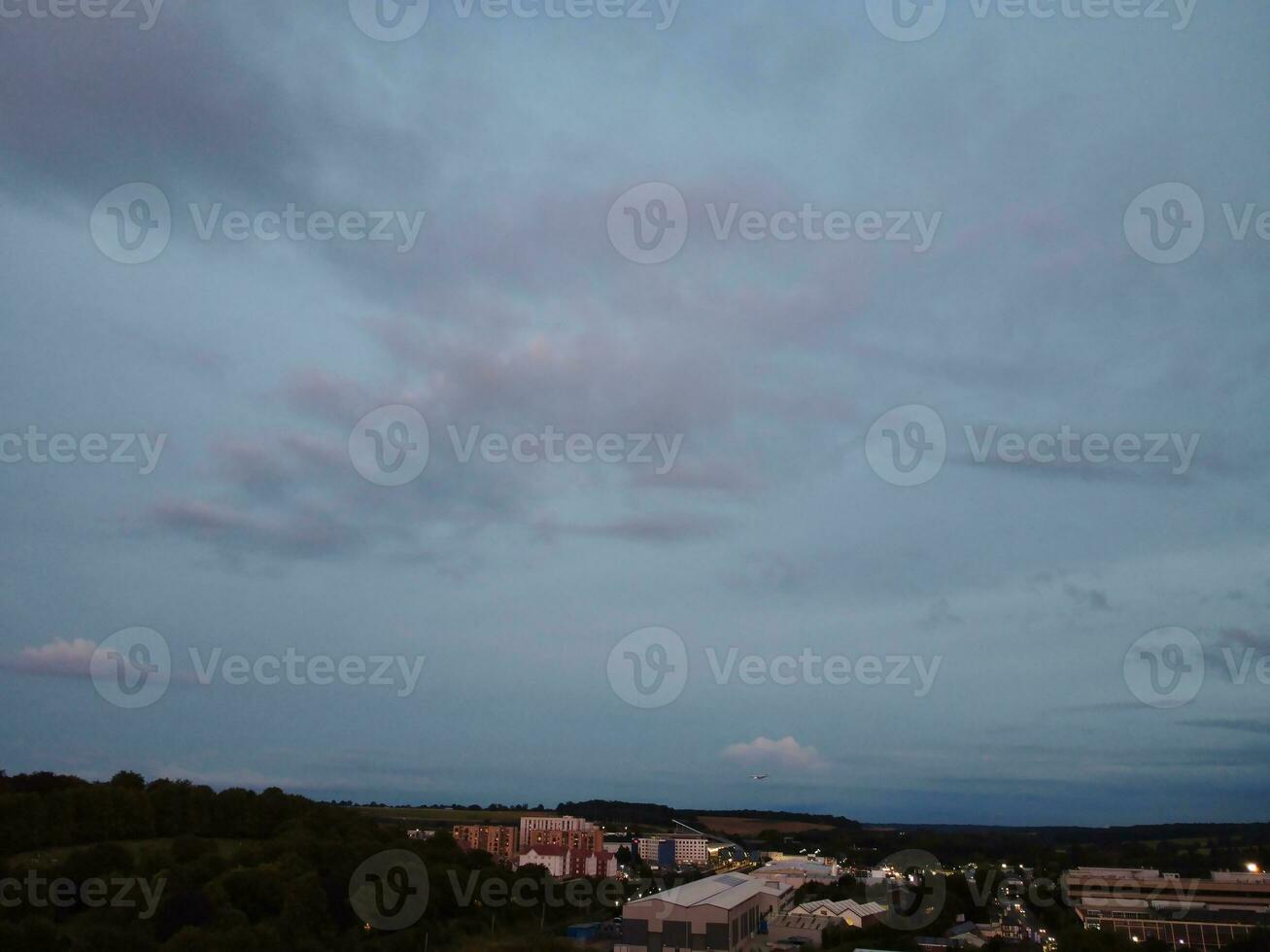 Aerial View of Illuminated Luton City of England UK after Sunset During Night of Summer. Image Was Captured with Drone's Camera on Sep 1st, 2023 photo