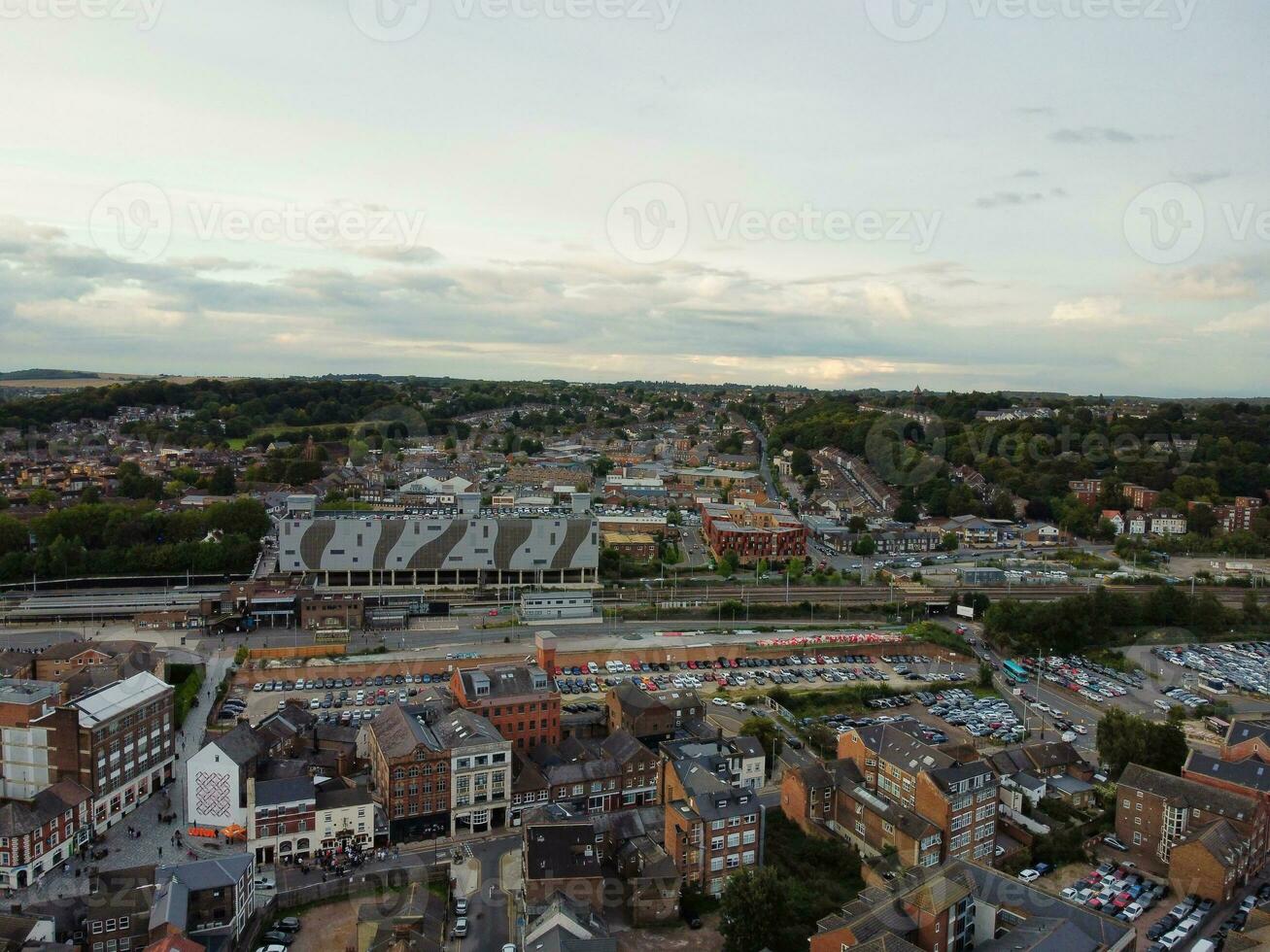 High Angle View of South East Downtown and Central Luton City and Commercial District During Sunset. The Image Was Captured With Drone's Camera on September 1st, 2023 photo