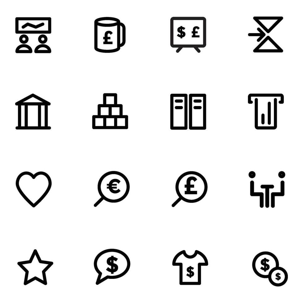 Set of Business and Finance Bold Line Icons vector