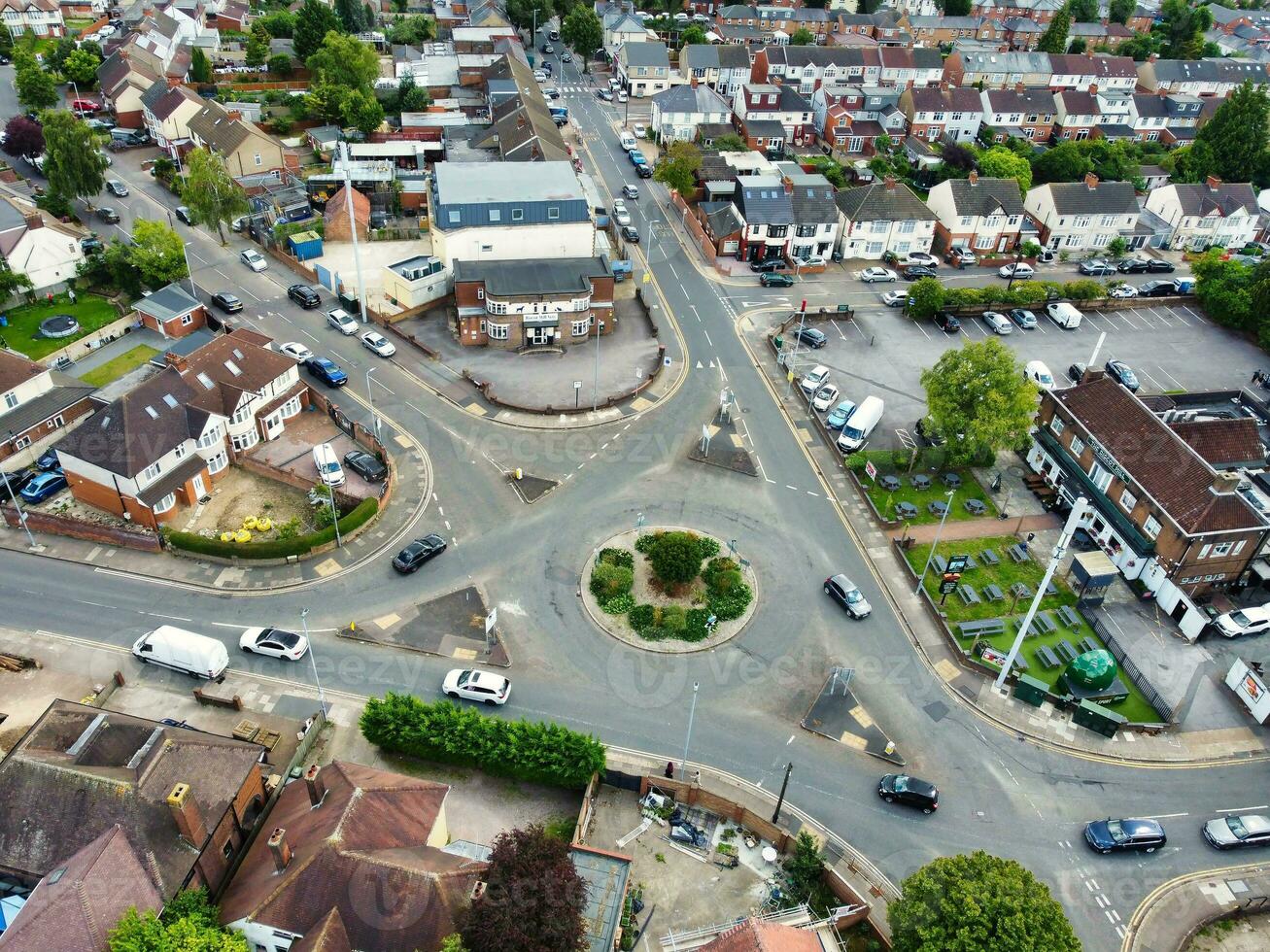 High Angle Footage of Residential Real Estate Homes at East of Luton City of England, Great Britain. Footage Was Captured with Drone's Camera on July 19th, 2023 photo