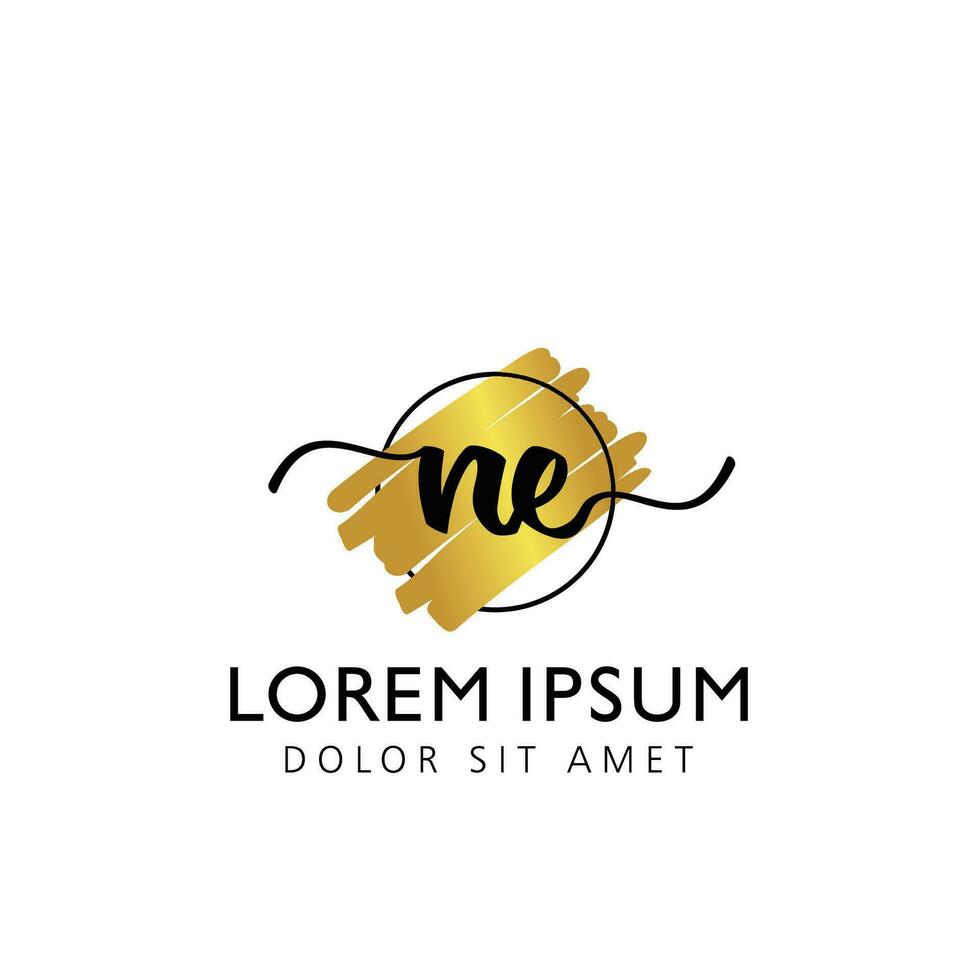 NE Initial Handwriting gold Brush Template Design vector