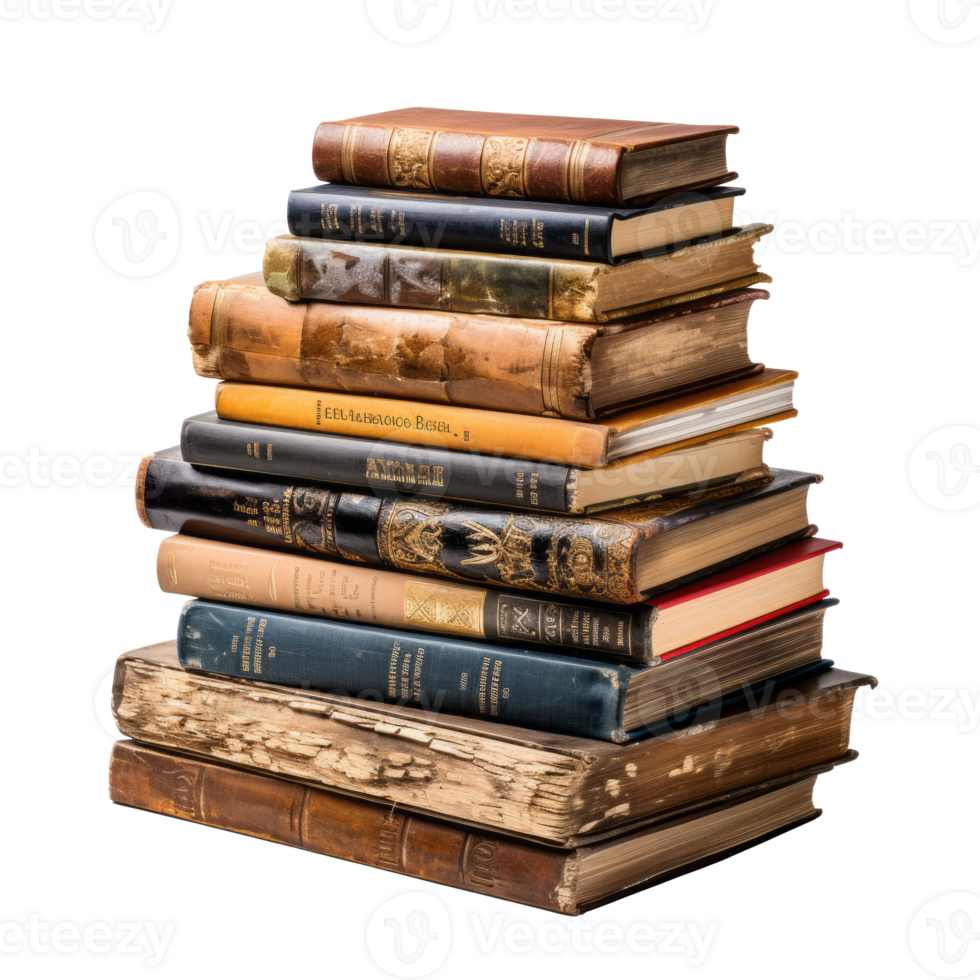 Pile of old books on transparent background, created with generative AI png