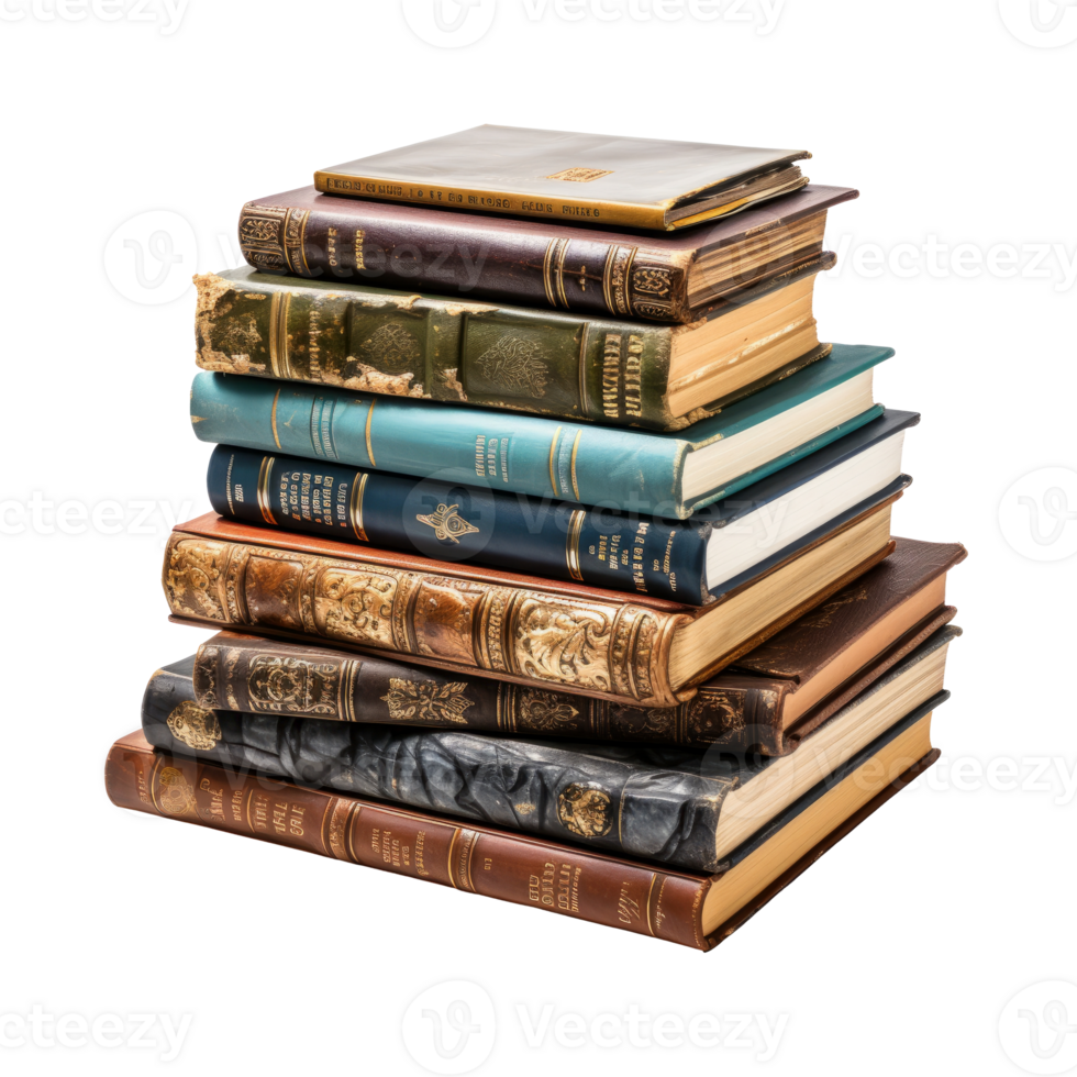 Pile of old books on transparent background, created with generative AI png