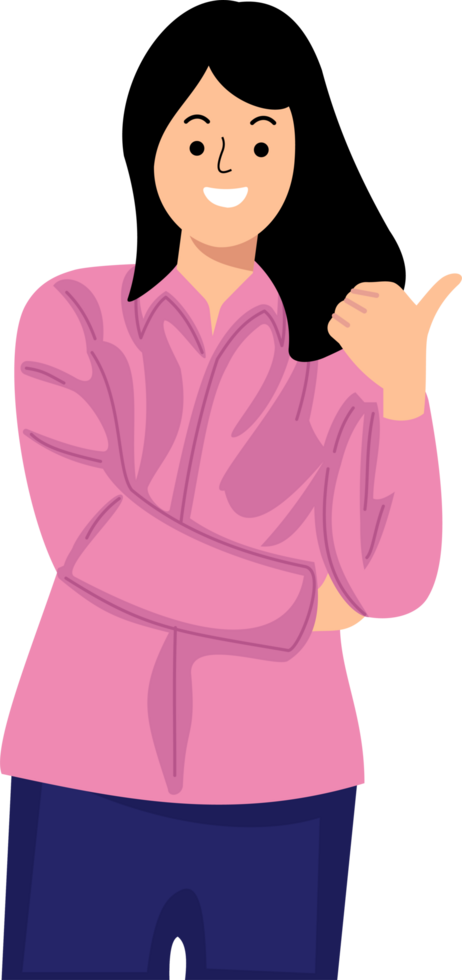 Cheerful businesswoman pointing at copy space for advertisement or attention pointer png