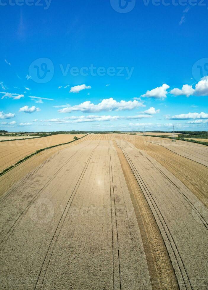 High Angle Footage of British Agricultural Farms at Countryside Landscape Nearby Luton City of England Great Britain of UK. Footage Was Captured with Drone's Camera photo