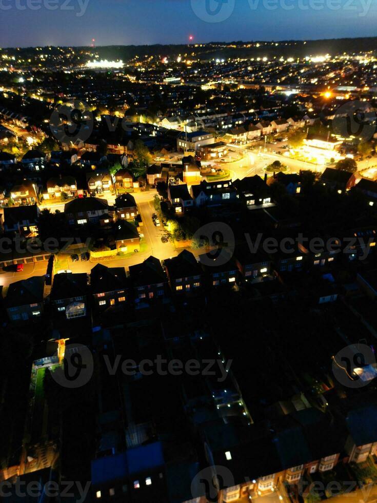 Aerial View of Illuminated Residential District of Luton City of England photo