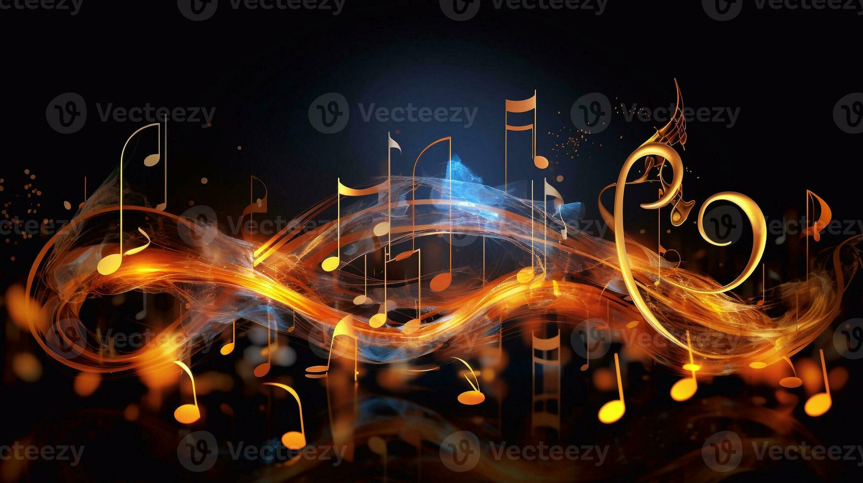 photo of abstract music background with notes and bokeh lights, illustration music icon song time wavy shape Generative AI