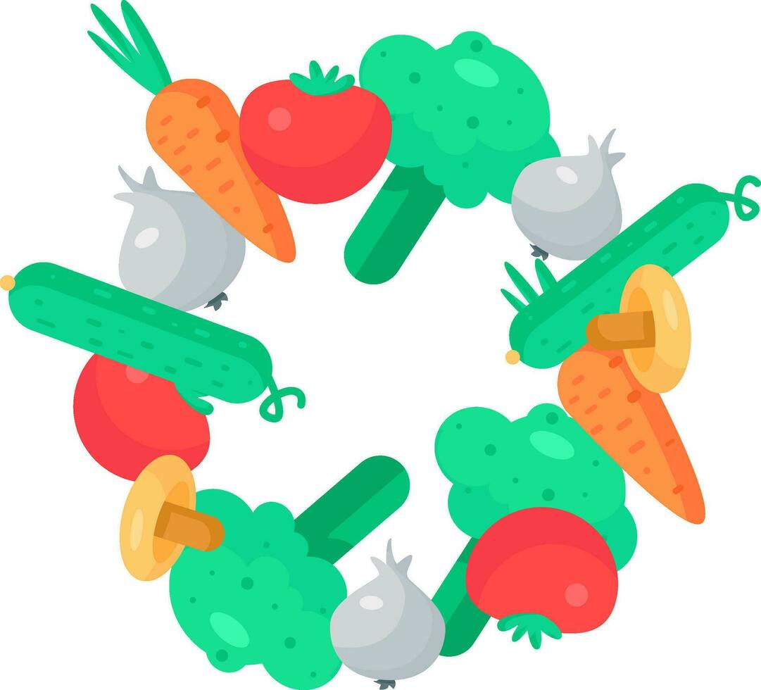 Wreath Frame Of Cucumbers, Carrots And Tomatoes vector