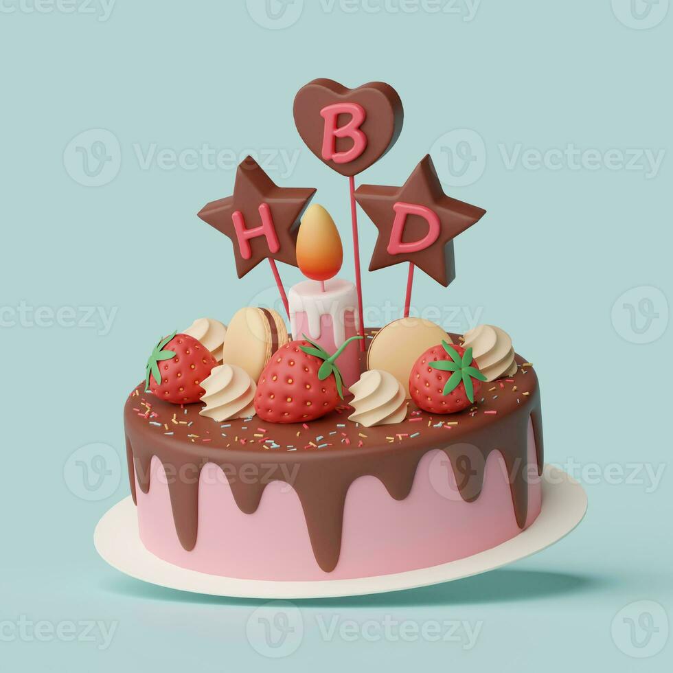 Birthday cake for celebration party, Happy Birthday, 3d illustration photo