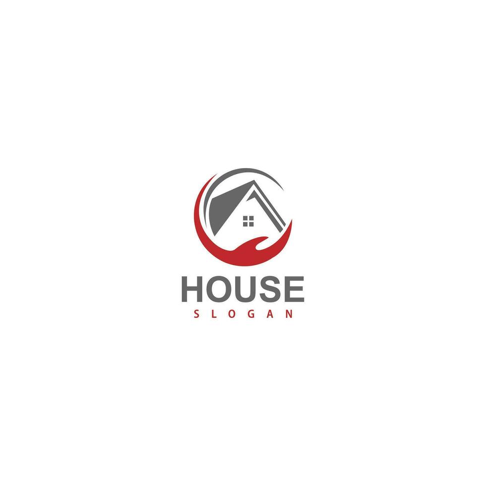 Circle hand home plant logo, house building, architecture, real estate vector