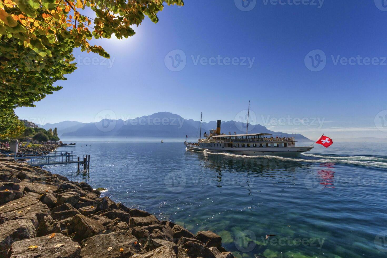 Old steamboat on Geneva Leman lake at Montreux, Switzerland photo