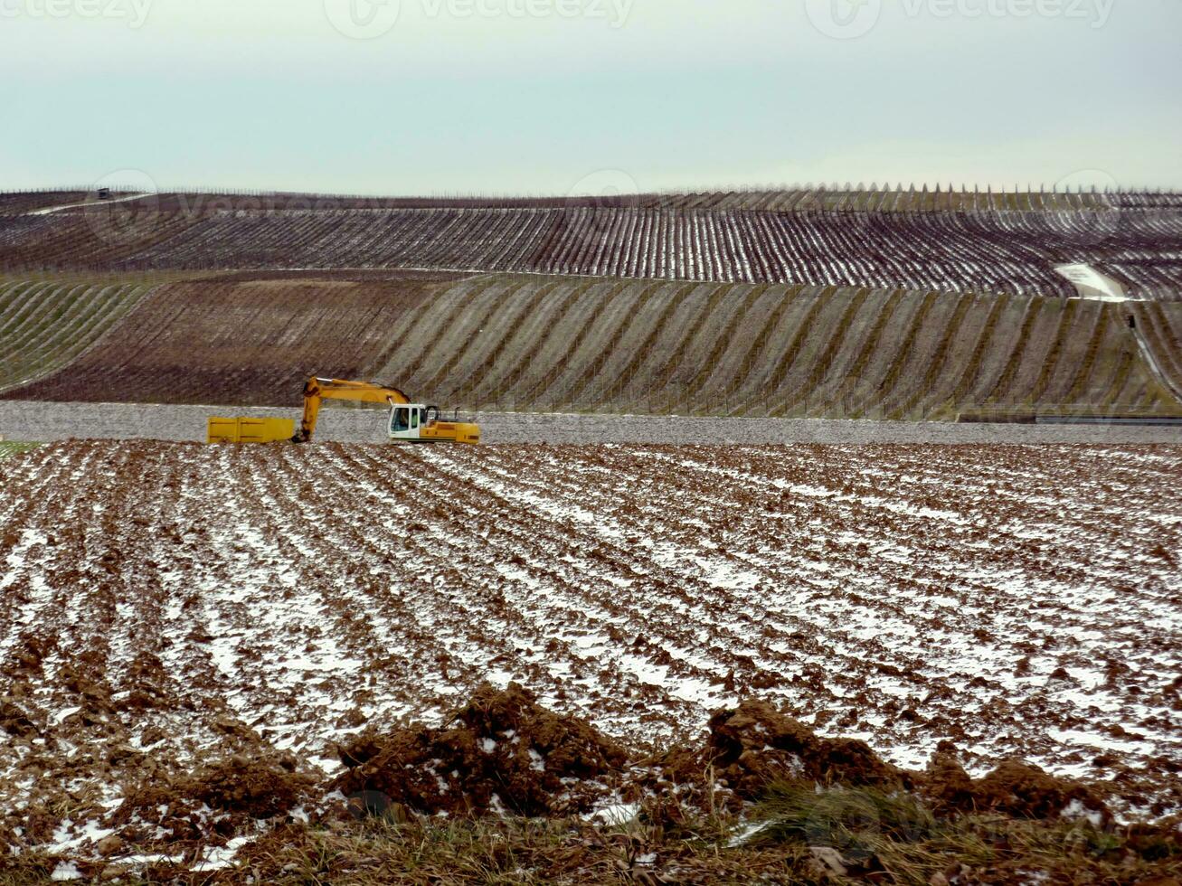 grua en un campo por invierno foto