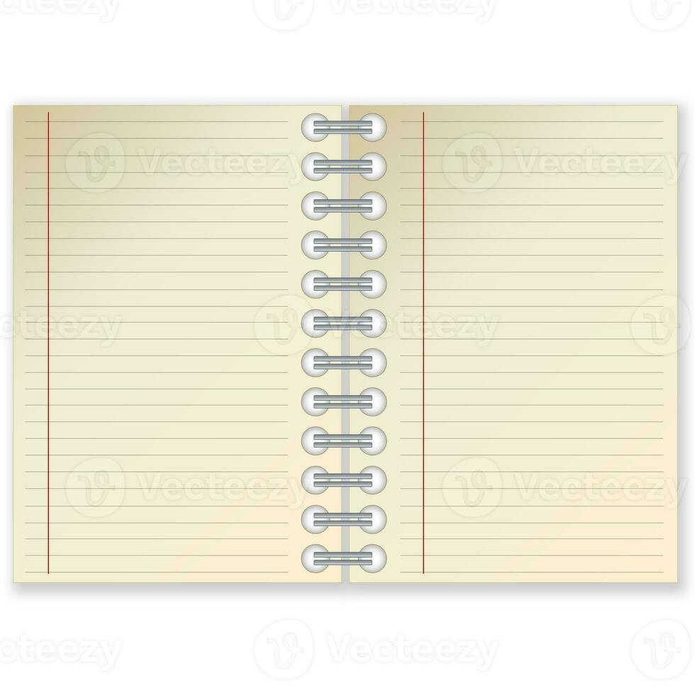 Open notebook isolated in white background photo