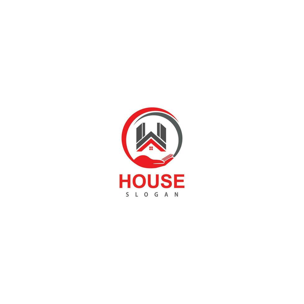 Circle hand home plant logo, house building, architecture, real estate symbol icon design on illustration vector