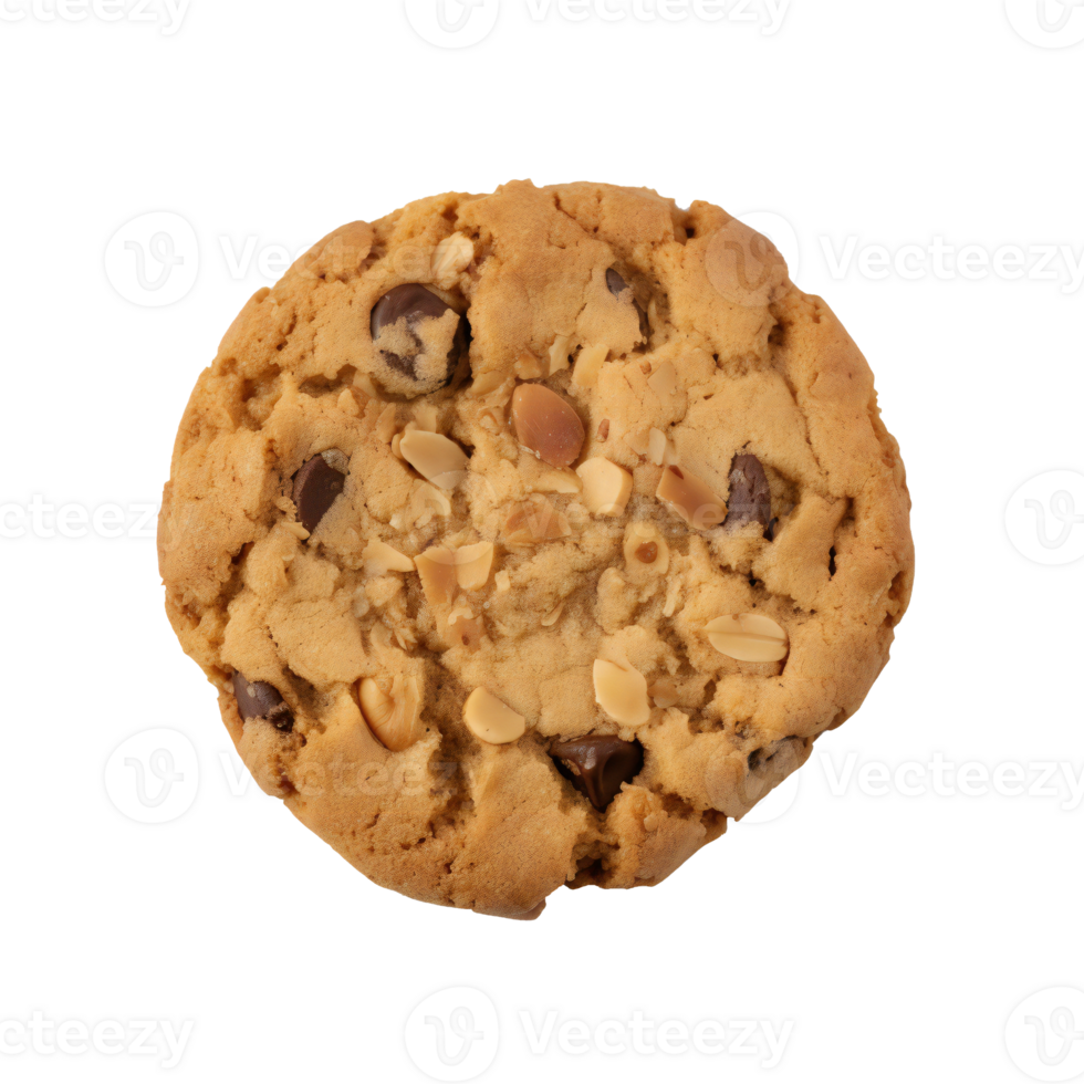 Chocolate chip cookie, isolated on transparent background. AI generated png