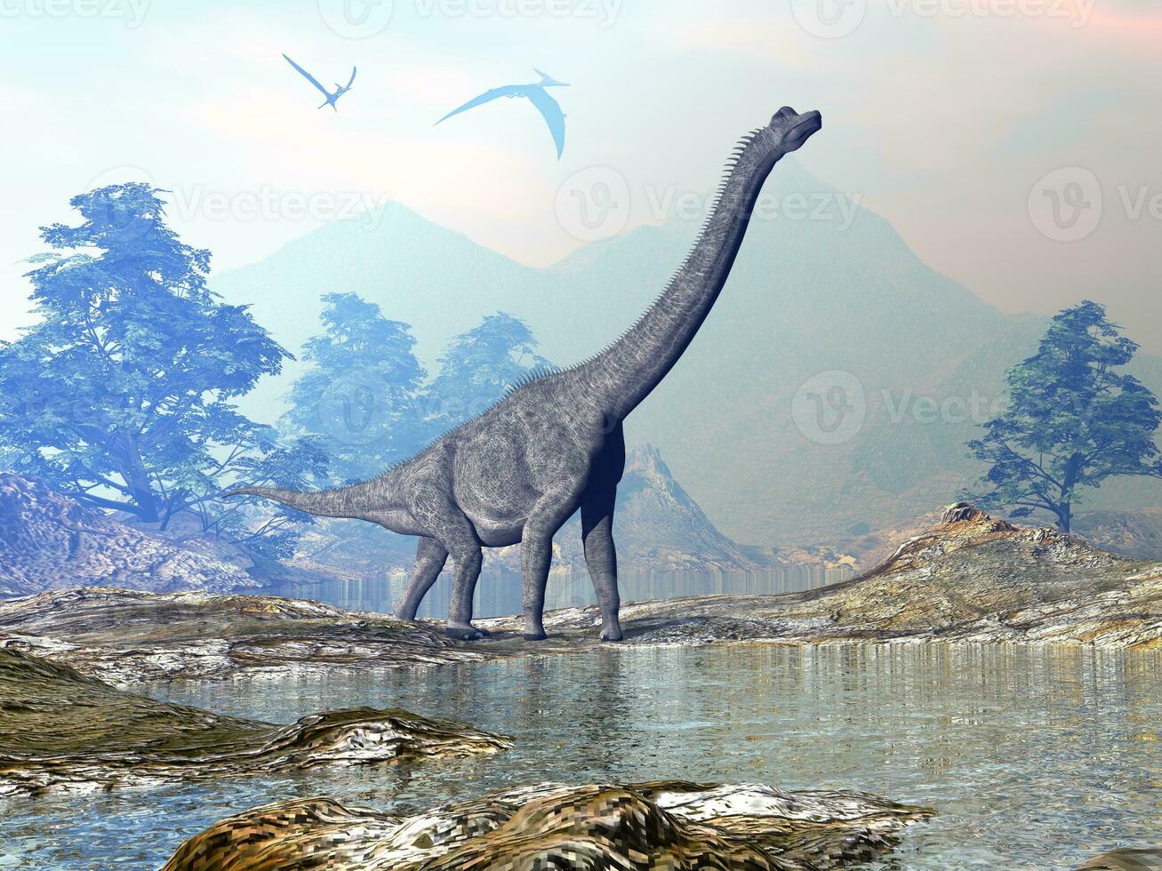 Brachiosaurus dinosaur walking - 3D render photo