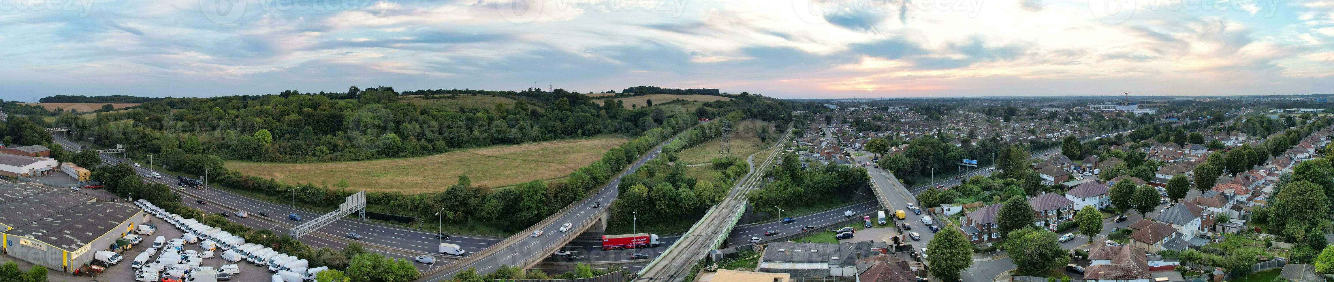 Aerial View of Residential Homes and Industrial Estate Combined at Dallow Road Near Farley Hills Luton City, England UK. The High Angle Footage Was Captured with Drone's Camera on September 7th, 2023 photo