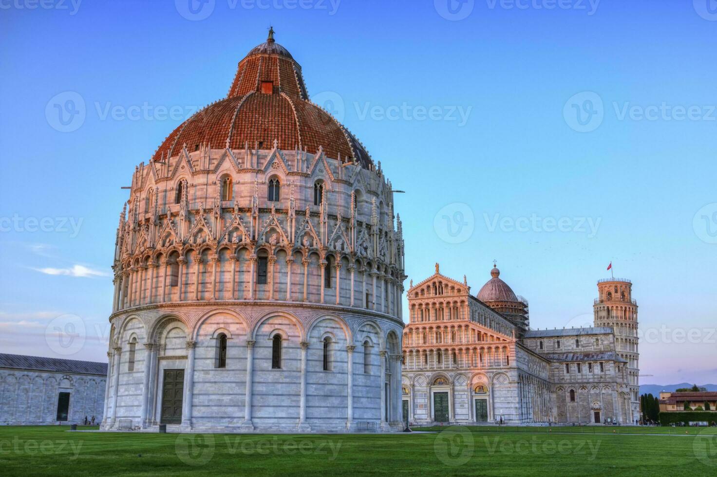 Piazza del Duomo o dei Miracoli or Cathedral Square of Miracles, Baptistery, Pisa, Italy, hdr photo