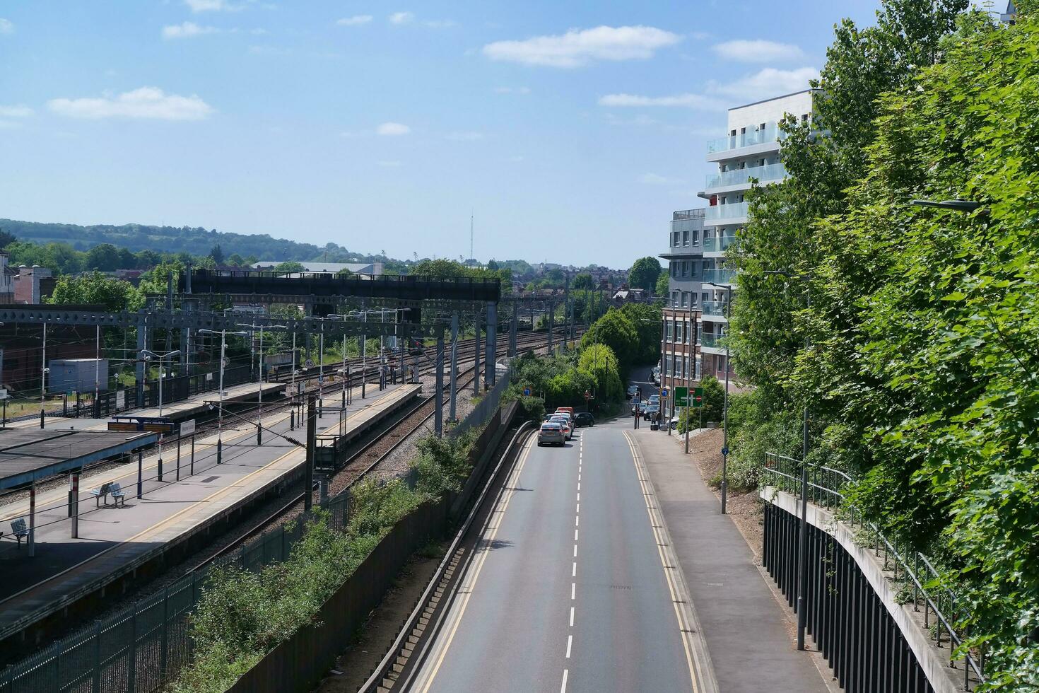 Low Angle View of Central luton City and Downtown Buildings Near Central Railway Station of Luton Town, England Great Britain UK. The Image Captured on Clear sunny Day of June 2nd, 2023 photo