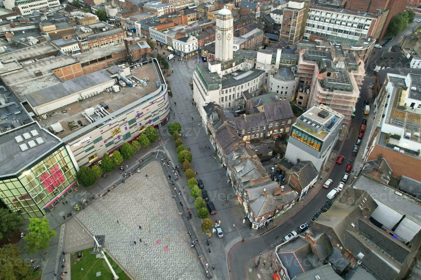 Aerial View of Illuminated Downtown Buildings, Roads and Central Luton City of England UK at Beginning of Clear Weather Night of September 5th, 2023 photo