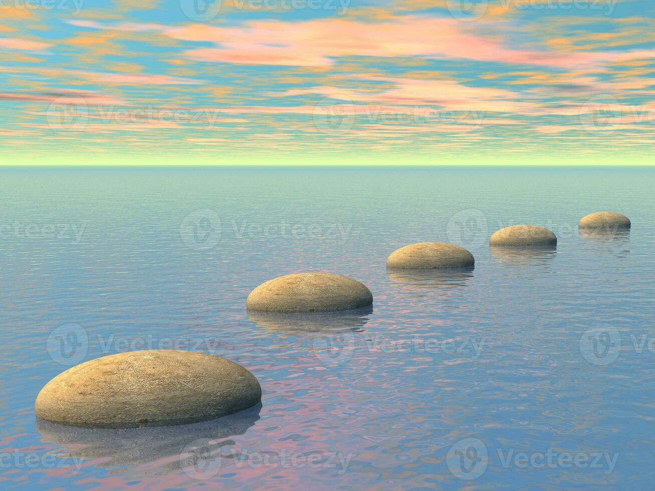 Steps on the ocean - 3D render photo