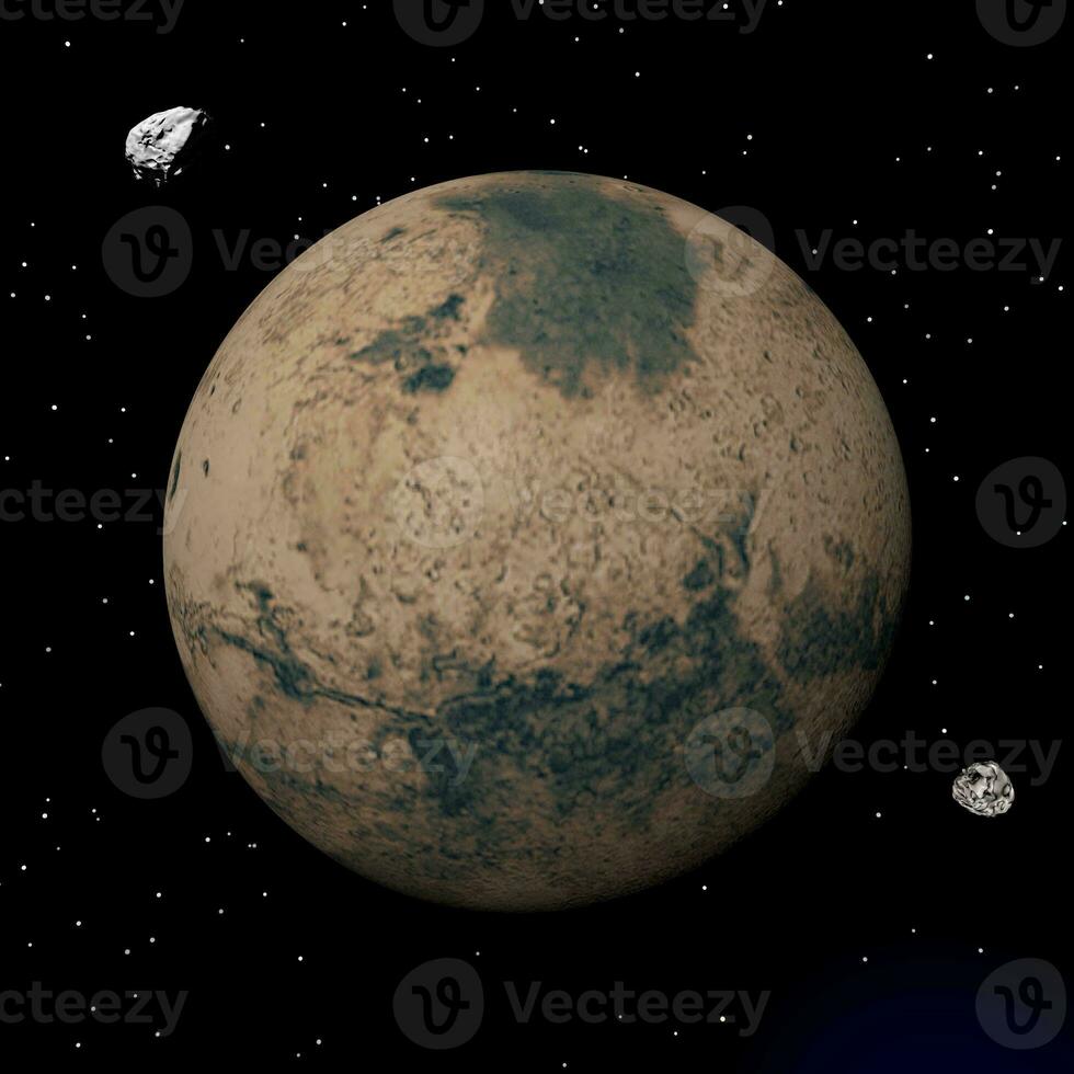 Mars planet and Deimos and Phobos satellites - 3D render photo