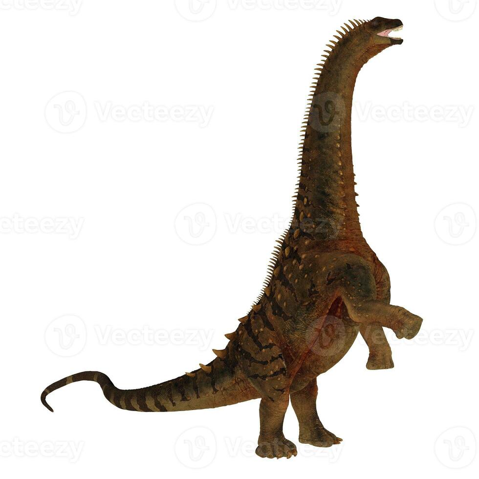 Alamosaurus dinosaur roaring leg up - 3D render photo