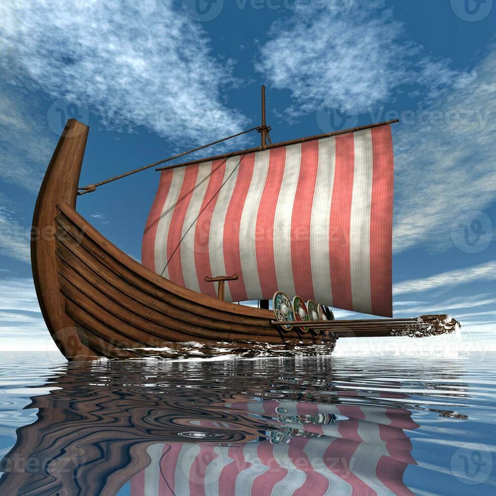 Drakkar or viking ship - 3D render photo