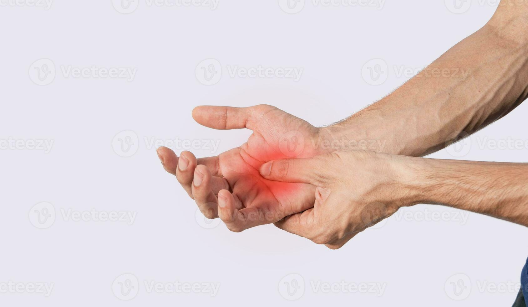 Person with palm pain, concept of a man with pain in the hands, man with arthritis rubbing, person with pain in the hands photo