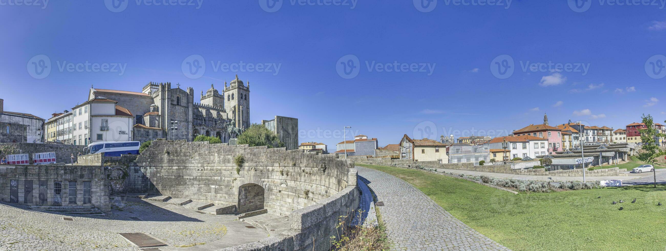Panoramic view of Porto cathedral and city center in morning time photo