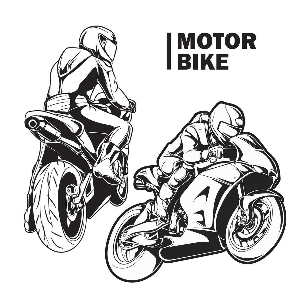 motorcycle racing. Monochrome Design Style vector