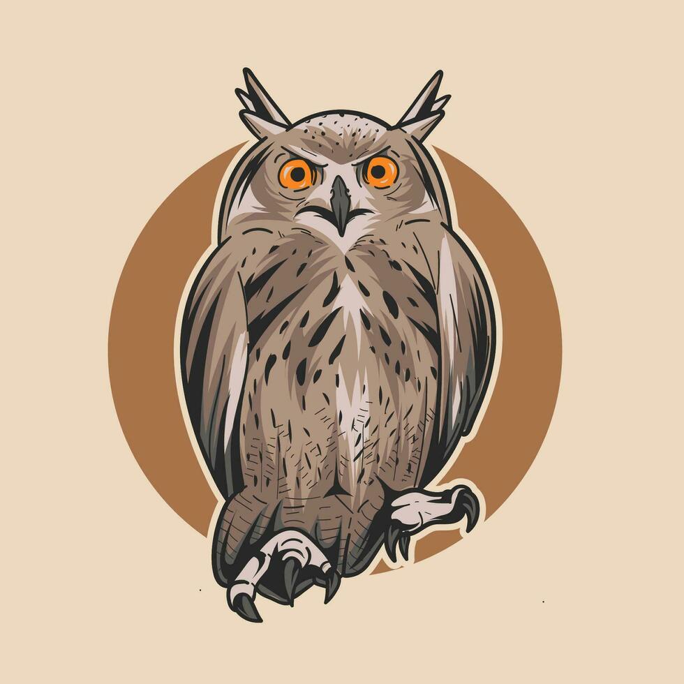 brown owl sitting. Vector illustration