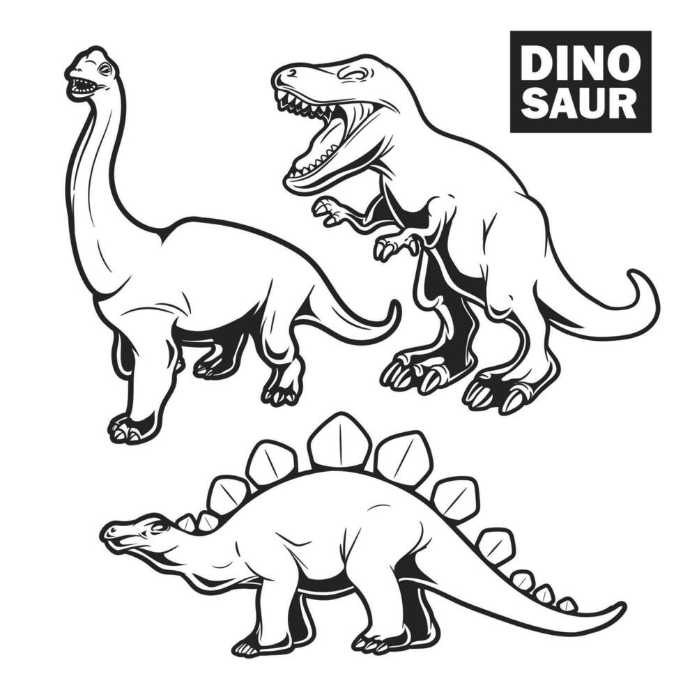 conjunto de dibujos animados dinosaurios para colorante libro vector