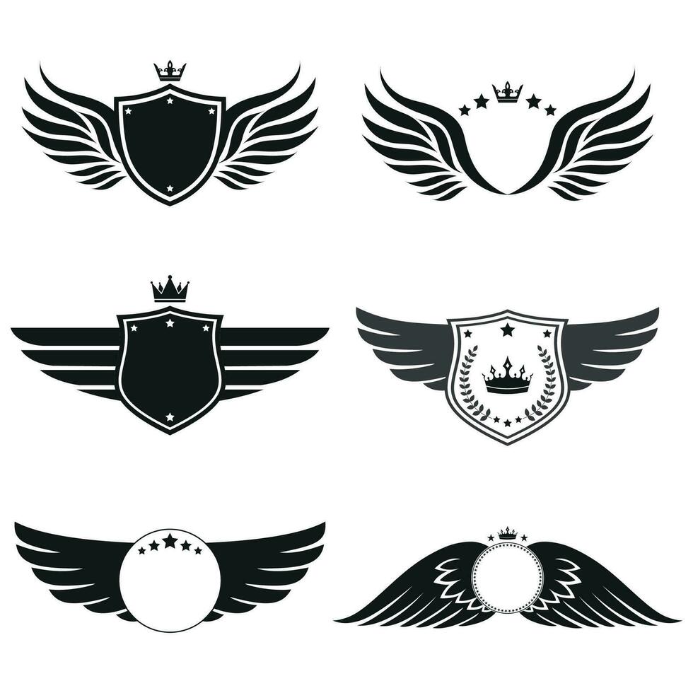 proteger conjunto logo ilustración con alas y corona vector