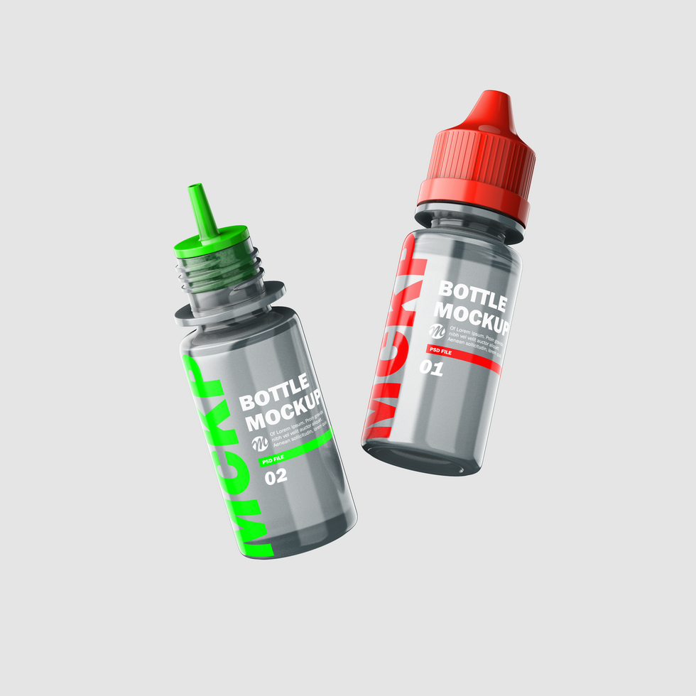 Two Plastic Transparent Dropper Bottle Mockup psd