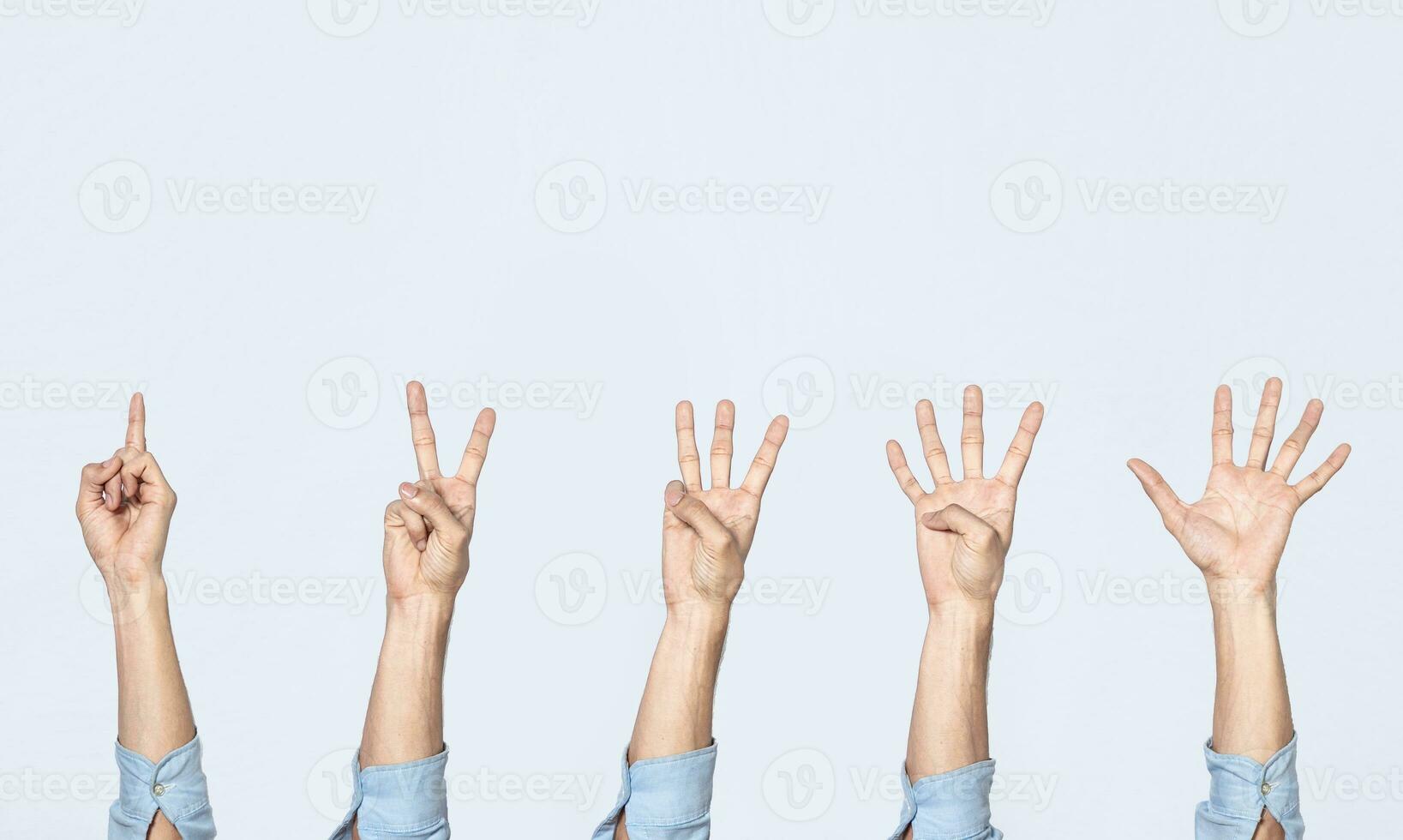 Hands counting countdown, arms counting the numbers, hand fingers counting one to five, numbers countdown photo