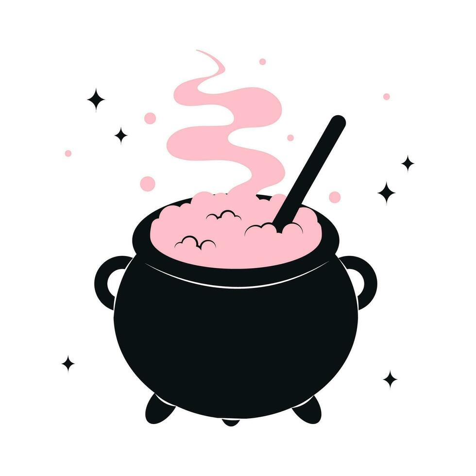 Cauldron with pink witch poison. vector