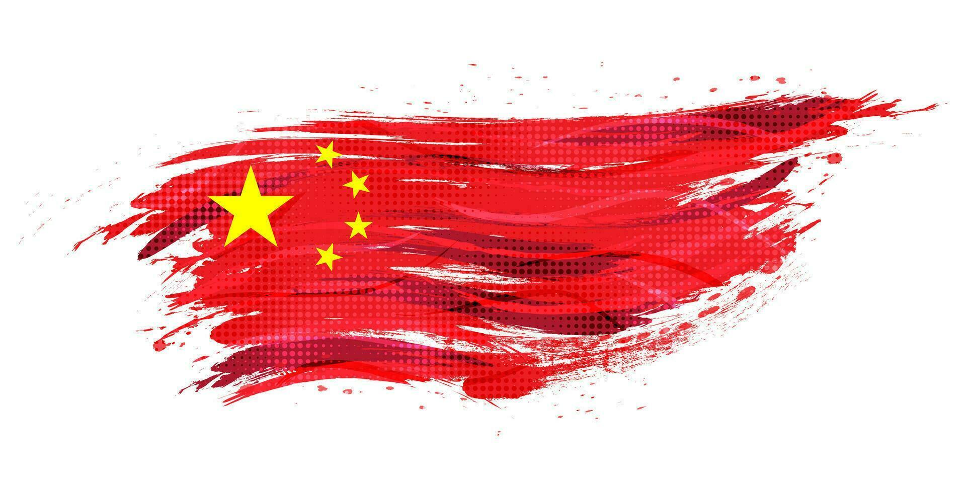 Flag of China with Brush Paint Style and Halftone Effect. China National  in Grunge Brush Stroke Concept Isolated on White Background vector
