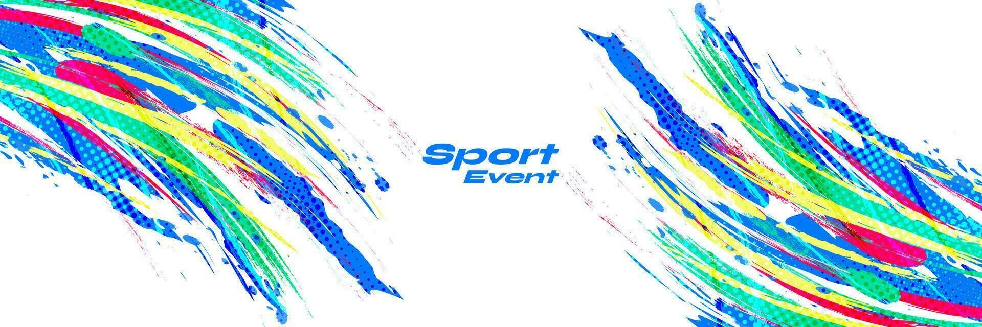 Abstract and Colorful Brush Background with Halftone Effect. Sport Banner. Brush Stroke Illustration. Scratch and Texture Elements For Design vector