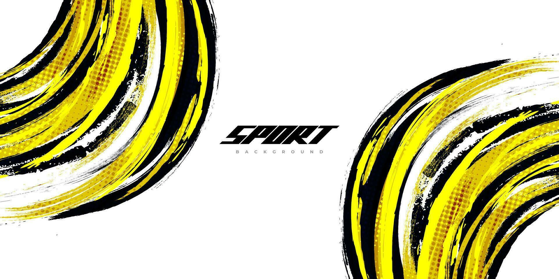 Black and Yellow Brush Background with Halftone Effect Isolated on White Background. Sport Background with Grunge Style. Scratch and Texture Elements For Design vector
