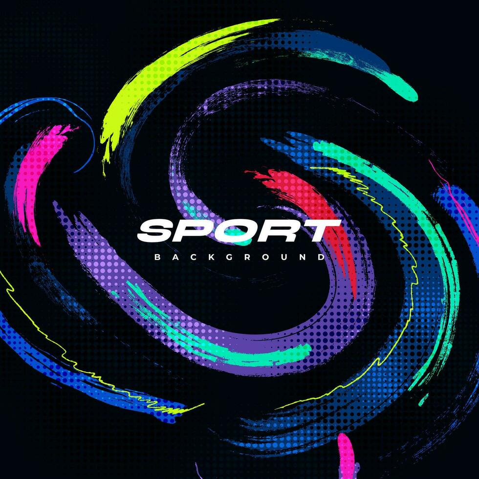 Abstract and Colorful Brush Background with Halftone Effect. Sport Banner. Brush Stroke Illustration. Scratch and Texture Elements For Design vector