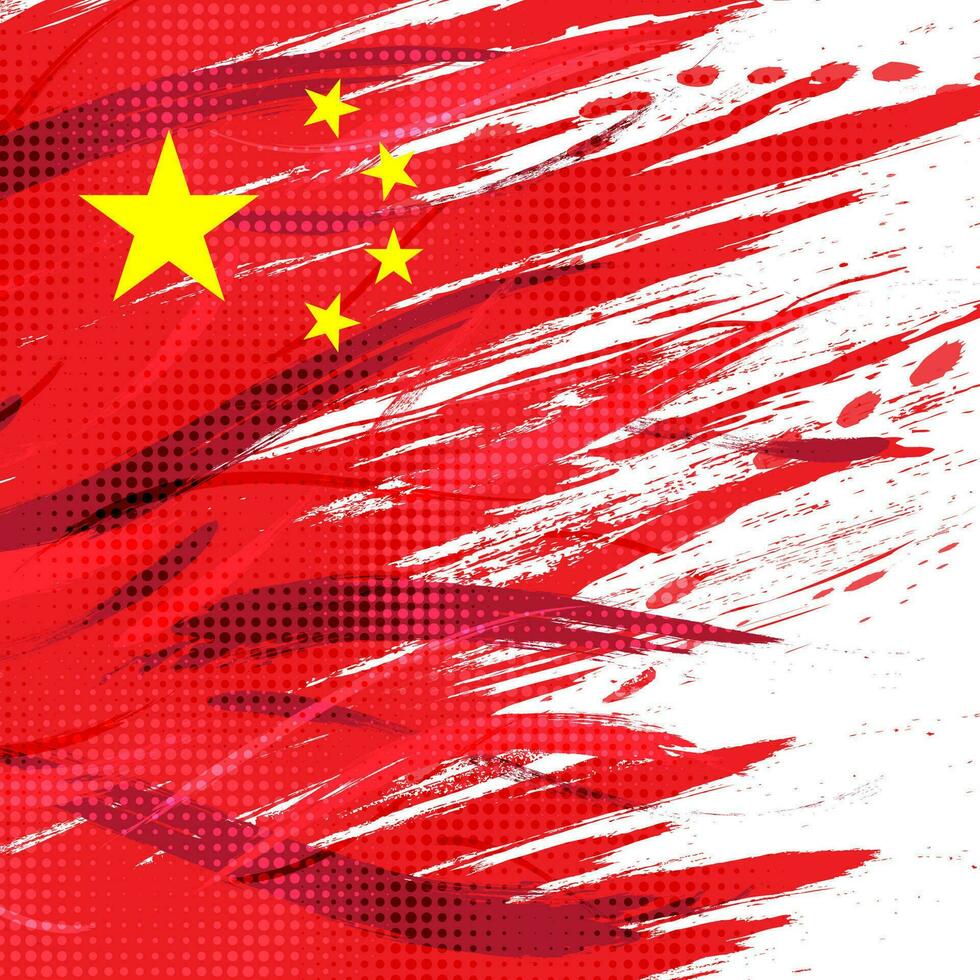 bandera de China con cepillo pintar estilo y trama de semitonos efecto. China nacional en grunge cepillo carrera concepto aislado en blanco antecedentes vector