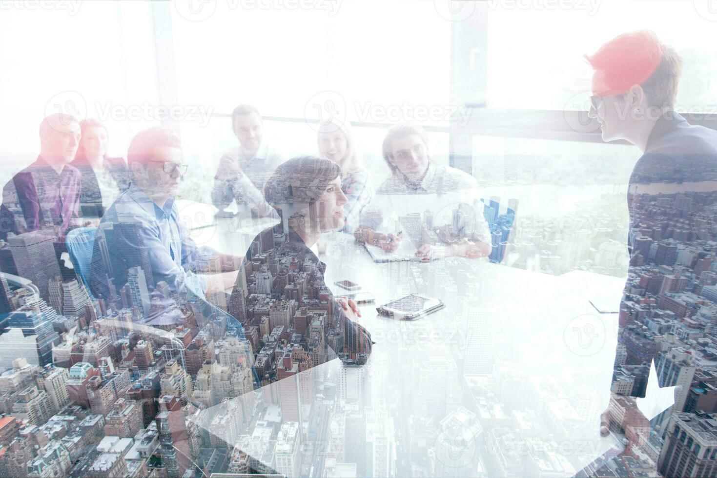 Group of young people meeting in startup office photo