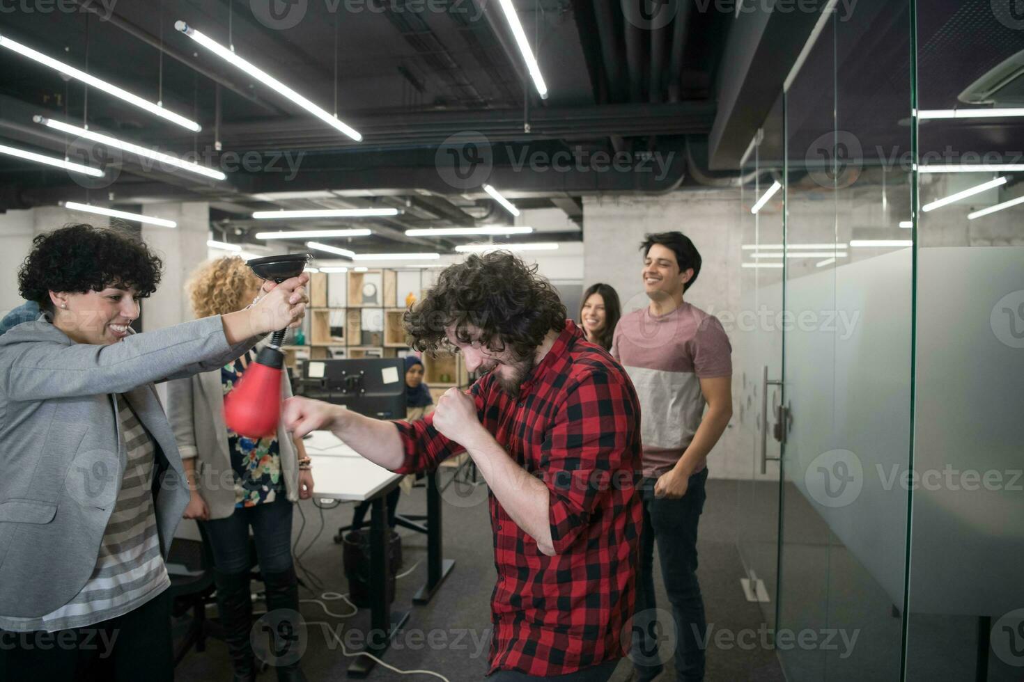 multiethnics business team boxing at office photo