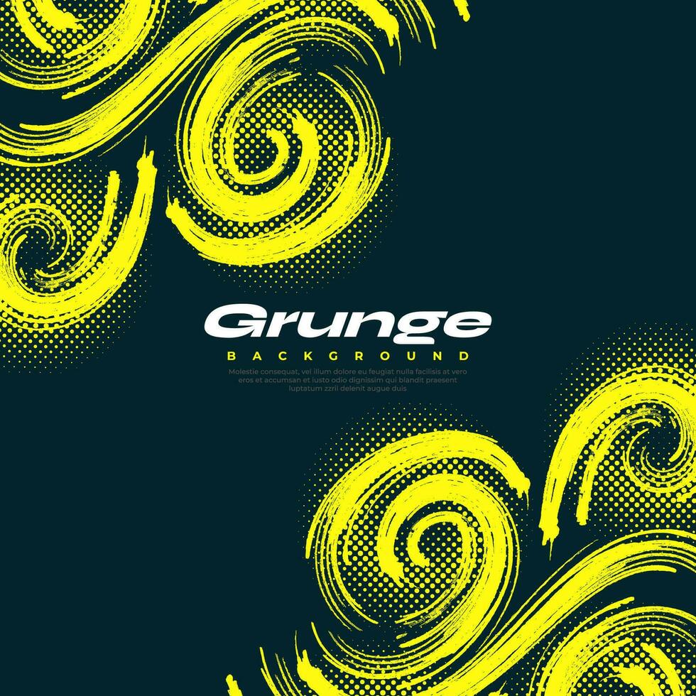 resumen grunge antecedentes con amarillo pincelada ilustración y trama de semitonos efecto. deporte bandera. rasguño y textura elementos para diseño vector