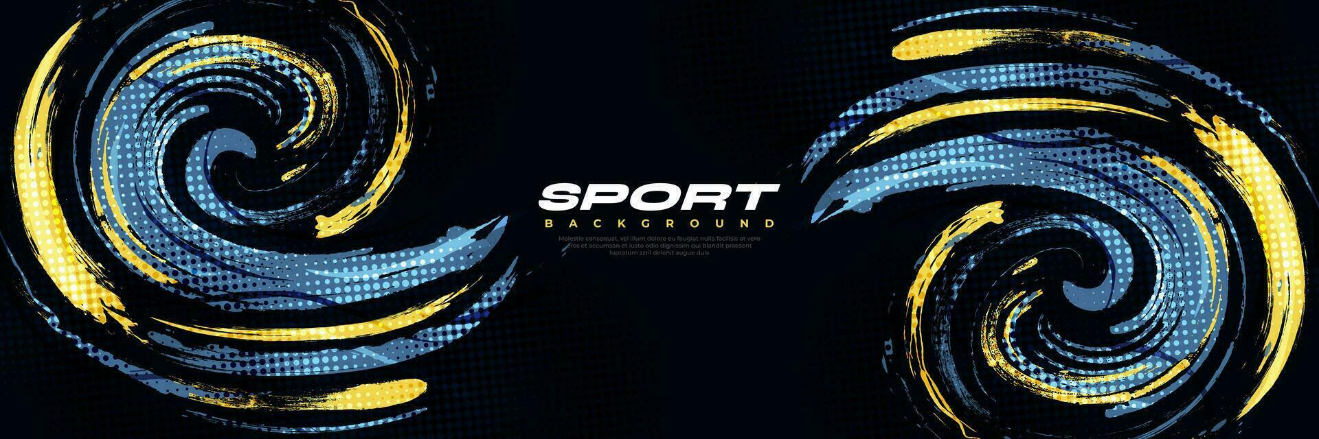 Abstract Blue and Yellow Brush Background with Halftone Effect. Sport Banner. Brush Stroke Illustration. Scratch and Texture Elements For Design vector