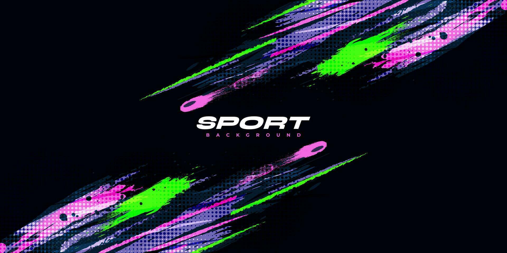 Abstract and Colorful Brush Background with Halftone Effect. Sport Banner. Brush Stroke Illustration. Scratch and Texture Elements For Design vector